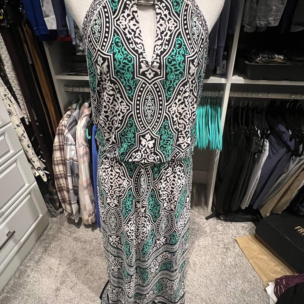 White House Black Market Green and Black Maxi Dress
